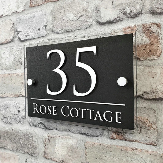 Taupe modern custom address plaque floating sign.