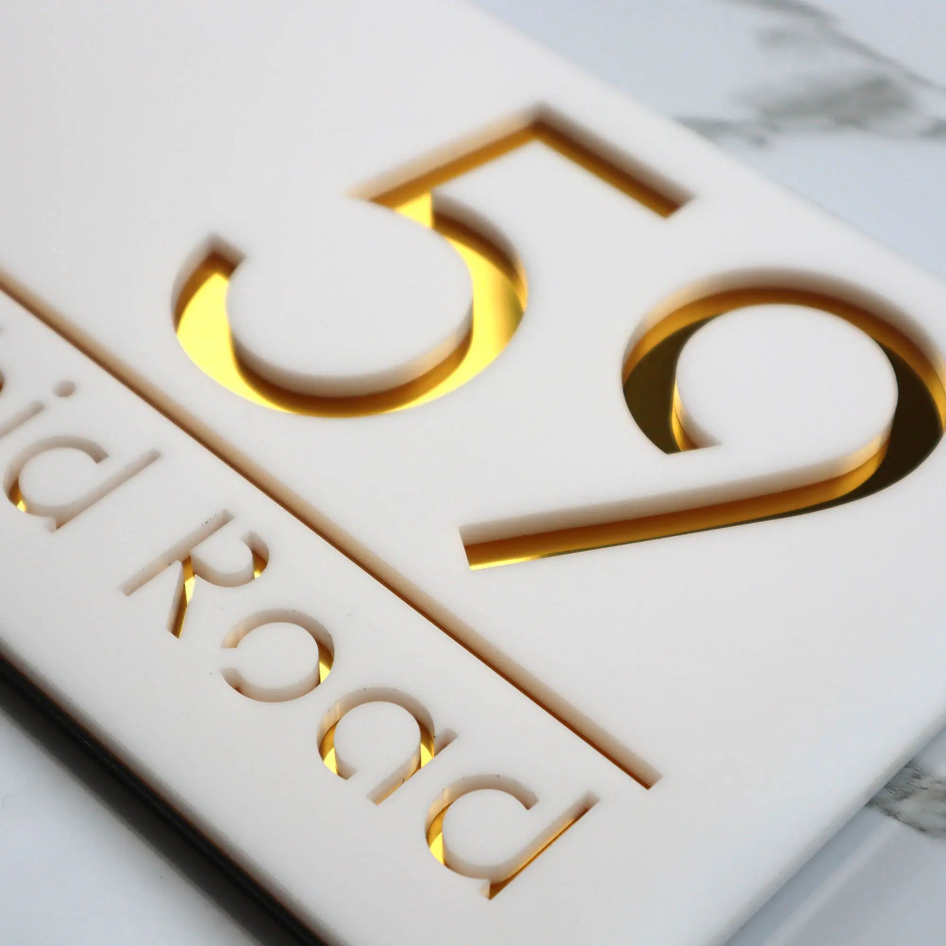 Custom Acrylic House/Letterbox Sign - White Gold.