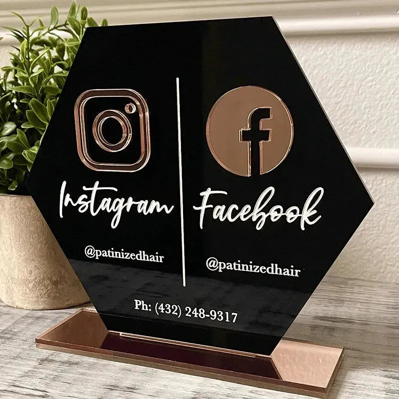 QR Business Social Acrylic Sign - Hexagon.