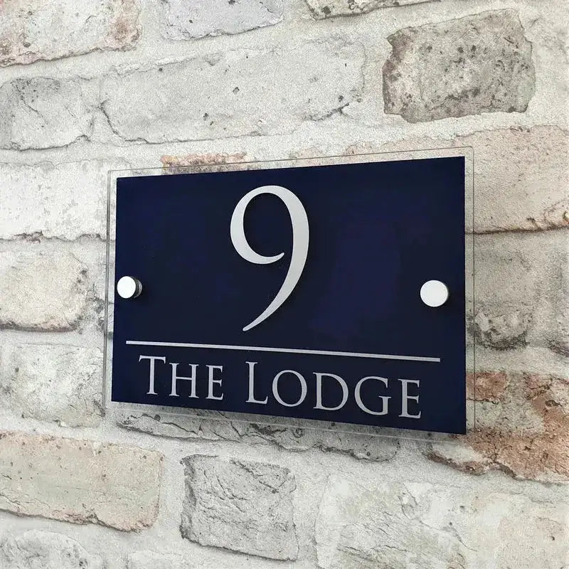 Taupe modern custom address plaque floating sign.
