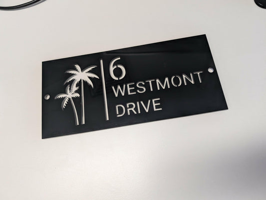 Coastal square palms acrylic custom address sign.