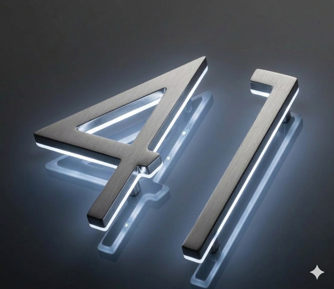 Brushed Stainless Steel Silver LED house numbers